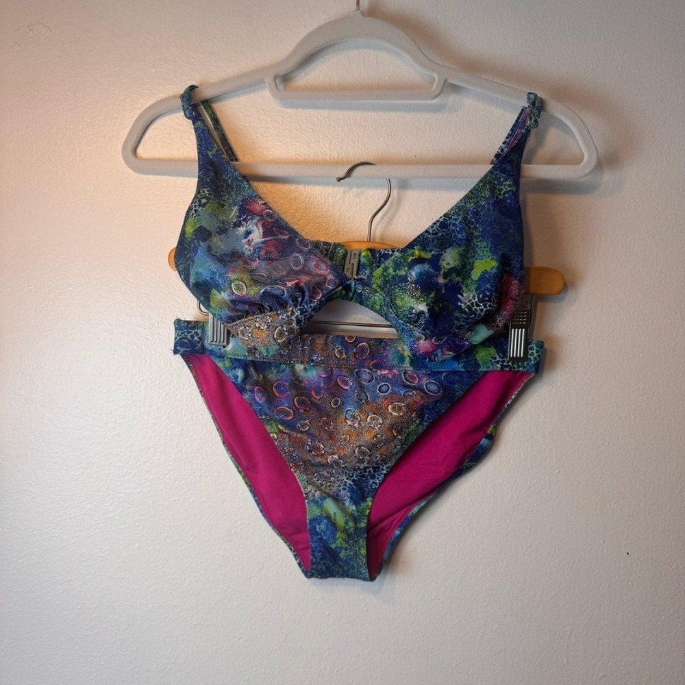 Matthew Williamson Escape Abstract Print Bikini Set Multi Color‎ Blue Pink Sz 10